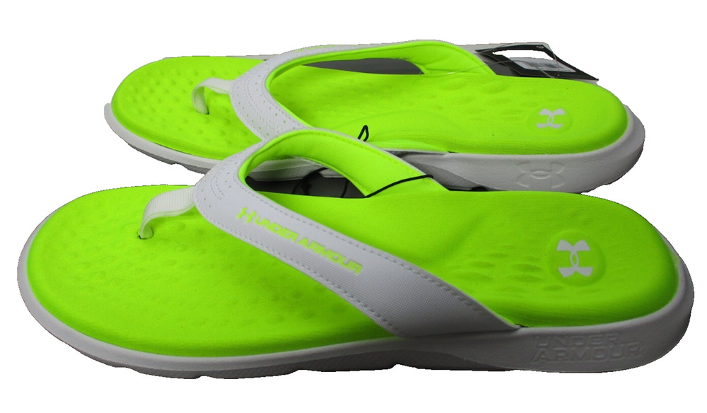 Under Armour Ignite Pro Marbella Flip Flop Sandals White Yellow Neon Womens 9